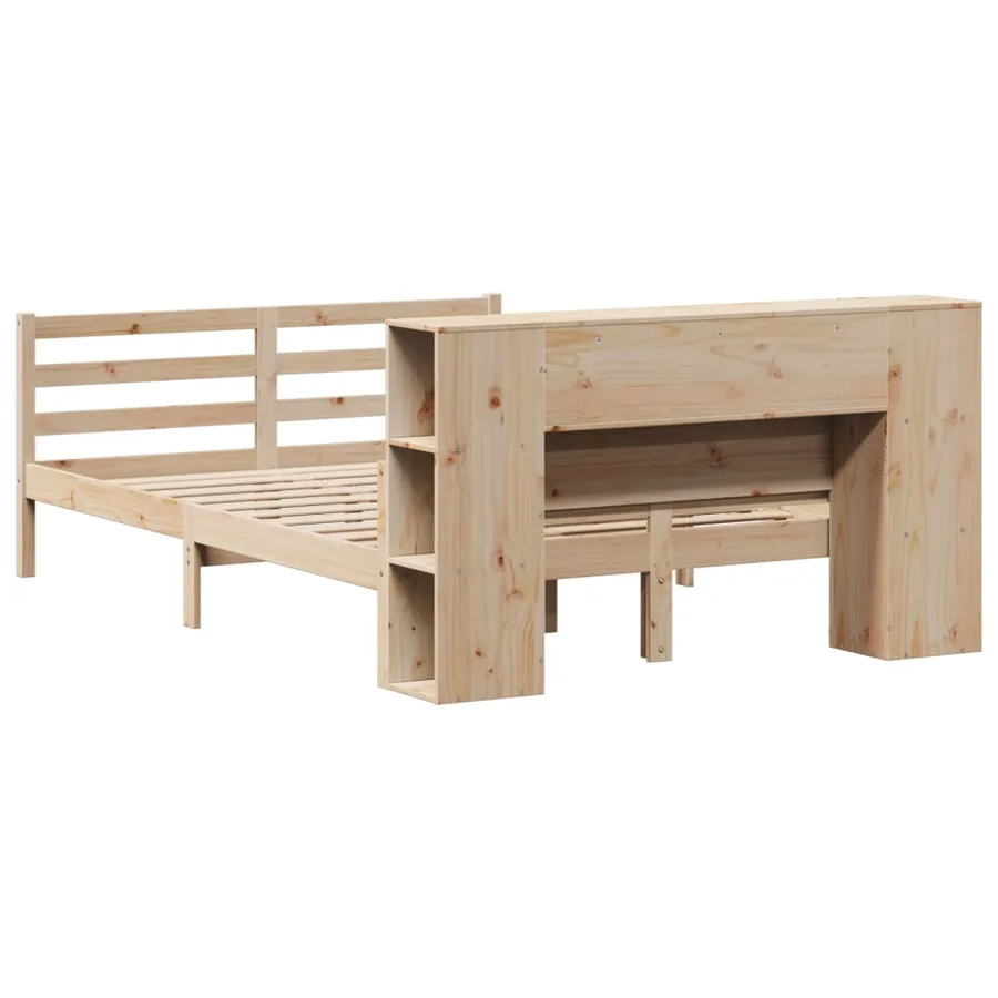 Lit bibliothèque sans matelas 135x190 cm bois de pin massif - 6
