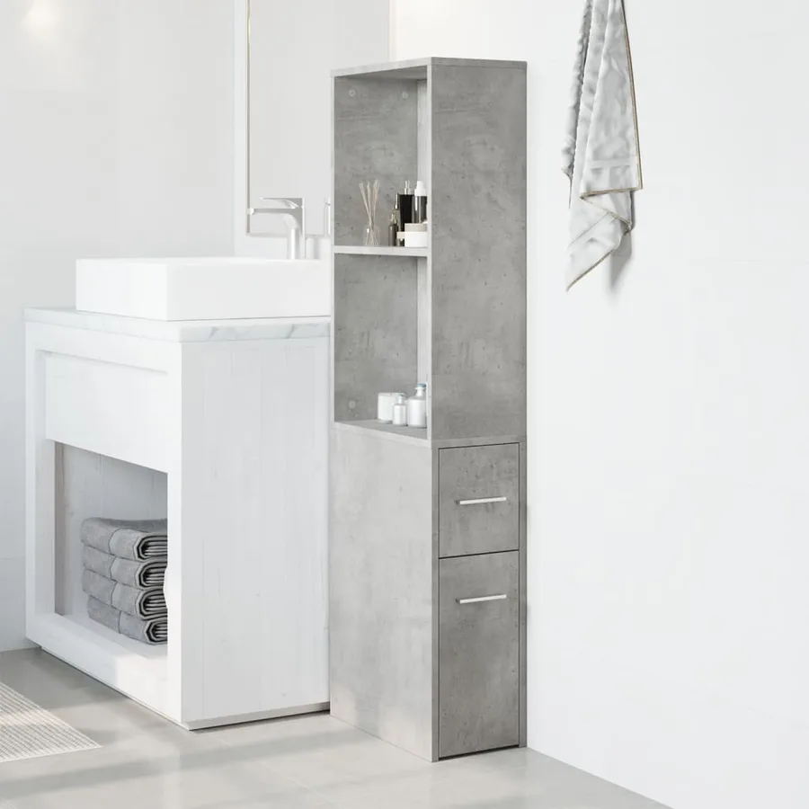 Armoire de salle de bain étroite avec roulettes gris béton - 3