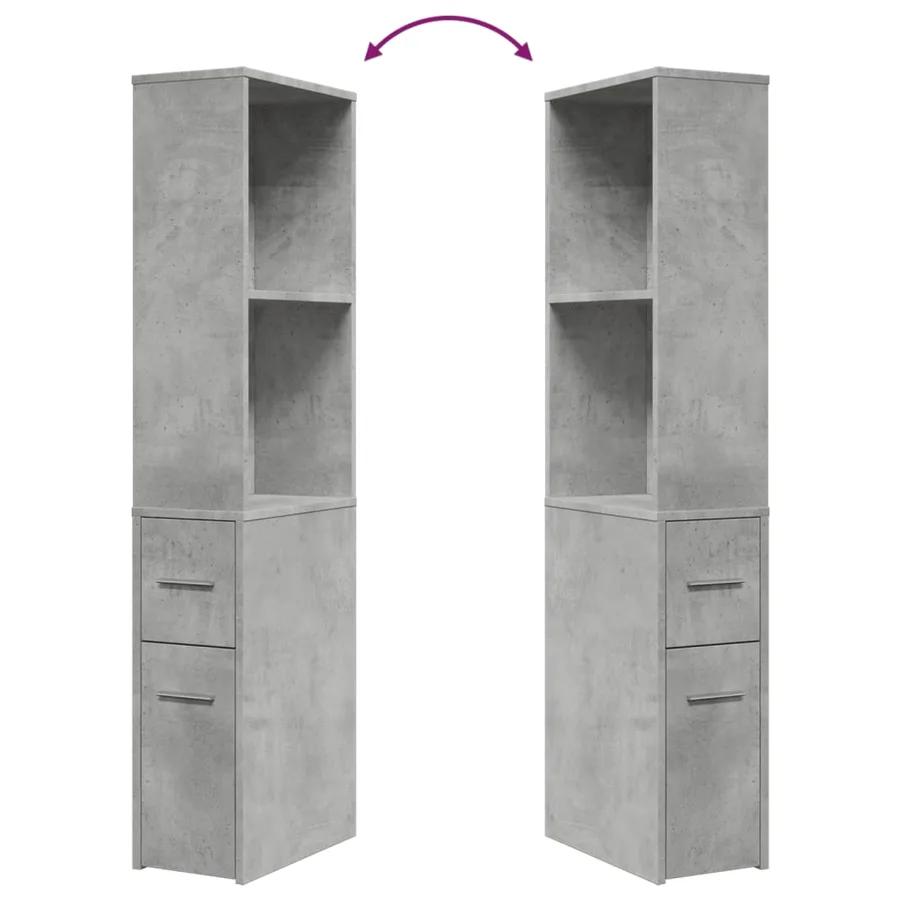Armoire de salle de bain étroite avec roulettes gris béton - 8