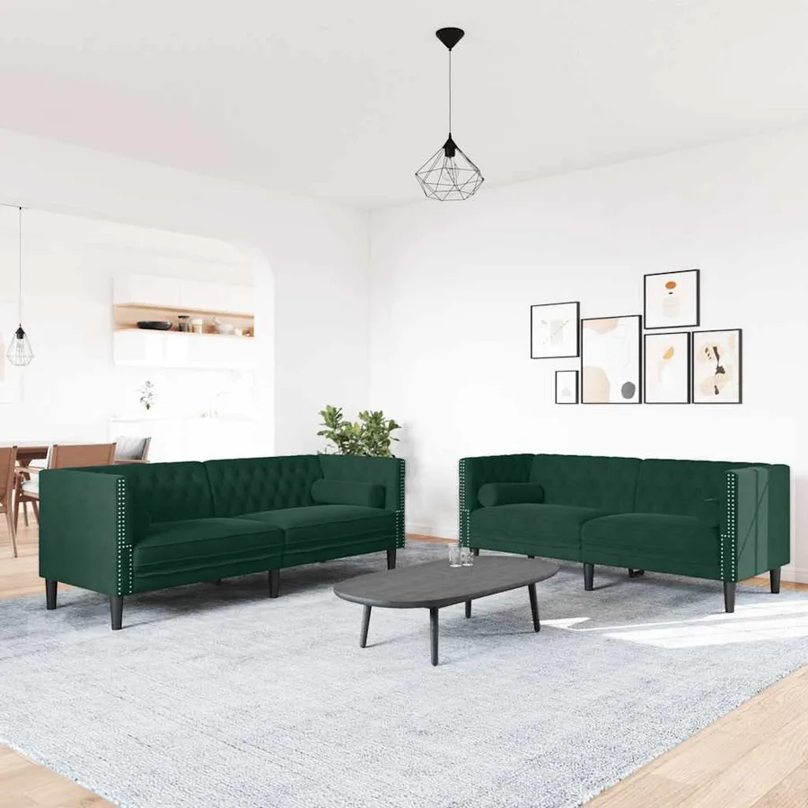 Ensemble de canapé Chesterfield et traversins 2 pcs vert foncé - 3