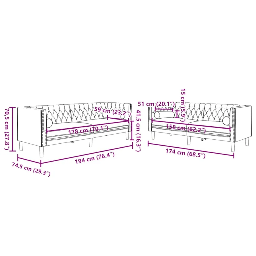 Ensemble de canapé Chesterfield et traversins 2 pcs vert foncé - 8