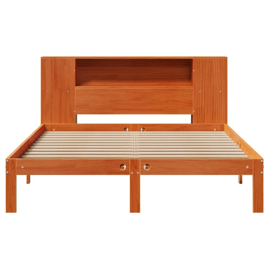 Lit bibliothèque sans matelas cire marron 140x200 cm pin massif - 4