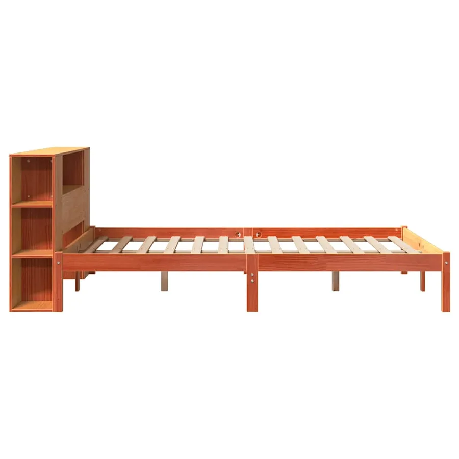 Lit bibliothèque sans matelas cire marron 140x200 cm pin massif - 7