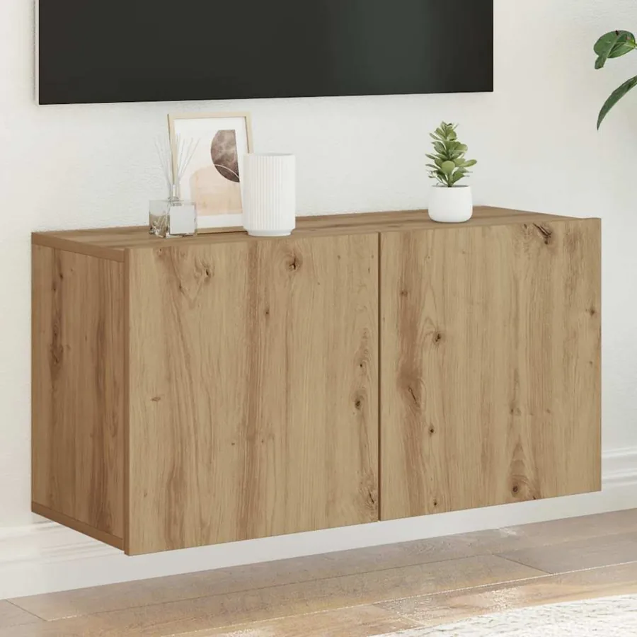 Meuble TV mural chêne artisanal 80x30x41 cm