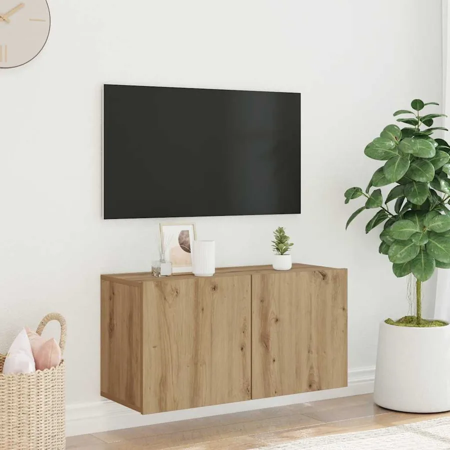 Meuble TV mural chêne artisanal 80x30x41 cm - 3