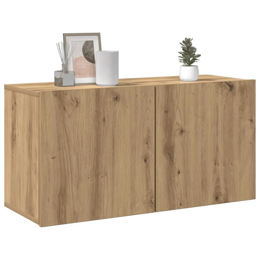 Meuble TV mural chêne artisanal 80x30x41 cm - 4