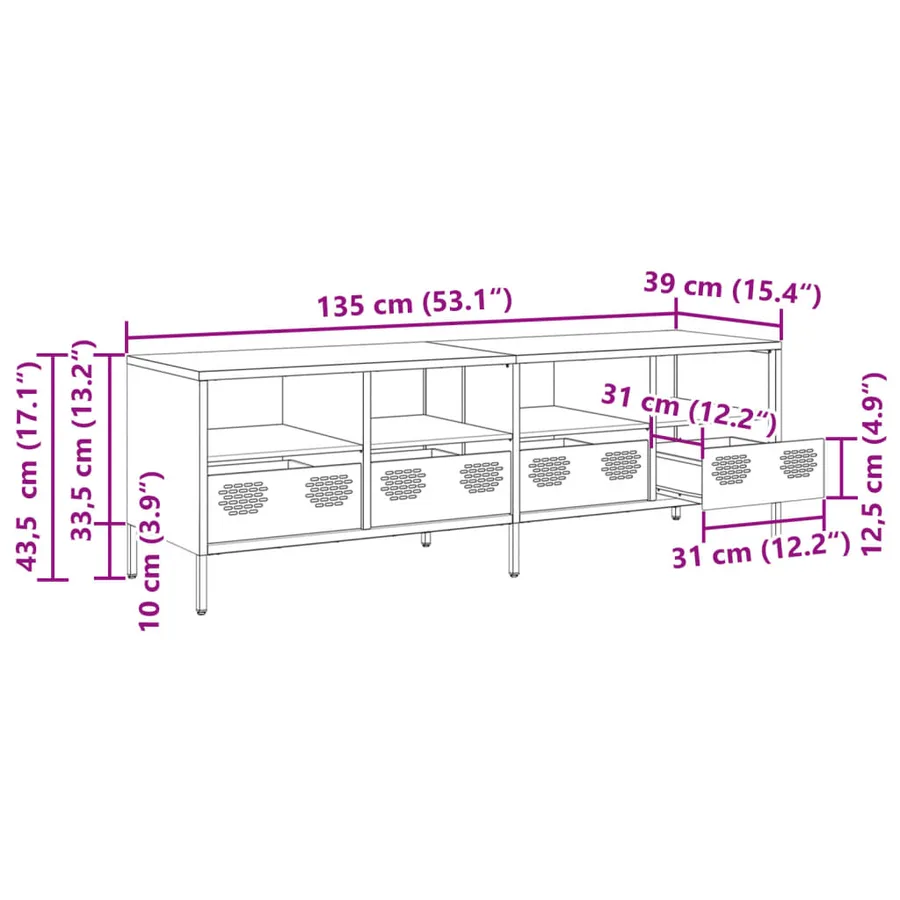 Meuble TV anthracite 135x39x43,5 cm acier laminé à froid - 12
