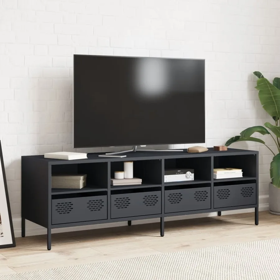 Meuble TV anthracite 135x39x43,5 cm acier laminé à froid - 3