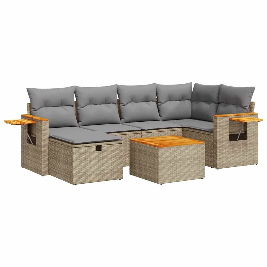 Salon de jardin avec coussins 7 pcs beige résine tressée - 2