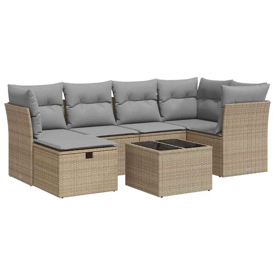 Salon de jardin avec coussins 7 pcs beige résine tressée - 2