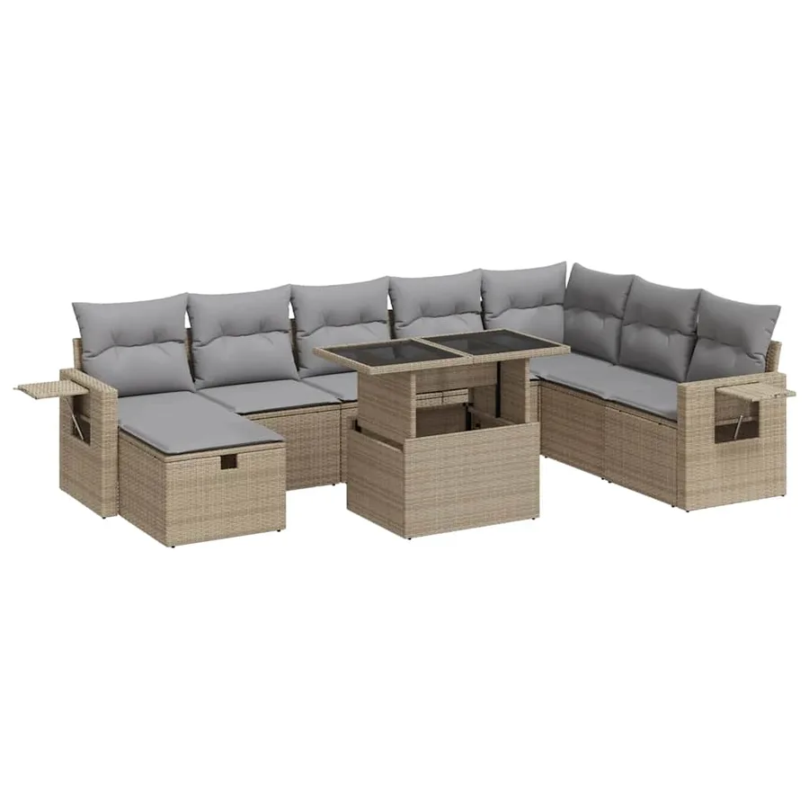 Salon de jardin avec coussins 9 pcs beige résine tressée - 2