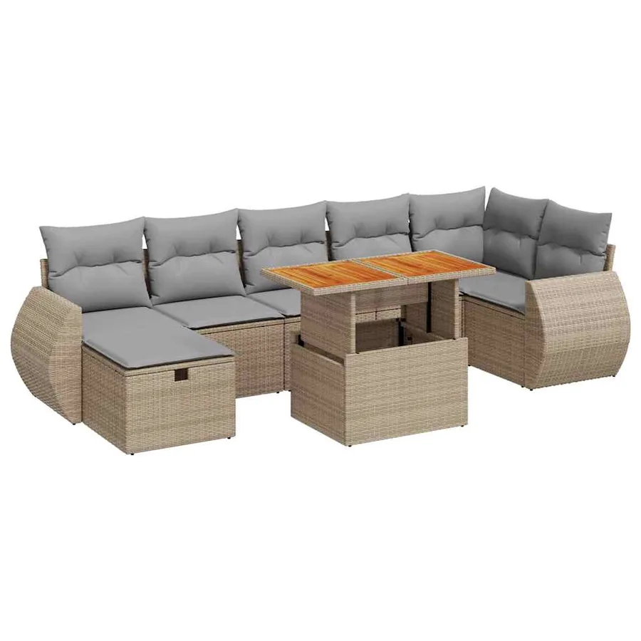 Salon de jardin avec coussins 5 pcs beige résine tressée acacia - 2