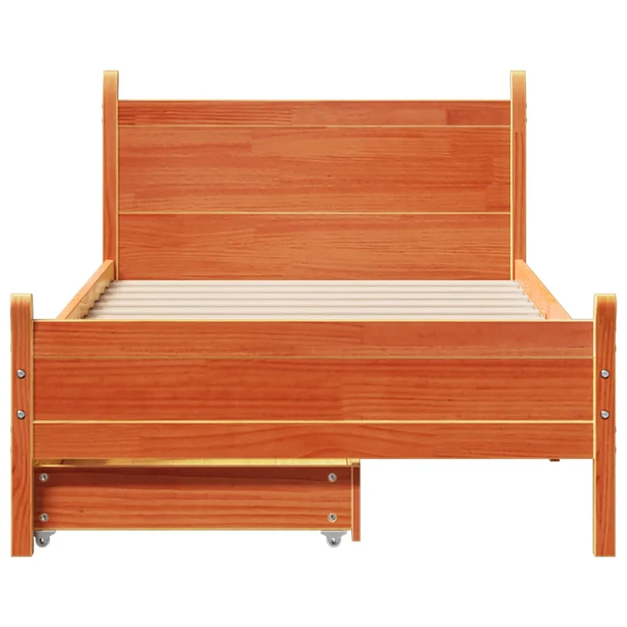 Cadre de lit sans matelas cire marron 100x200cm bois pin massif - 4