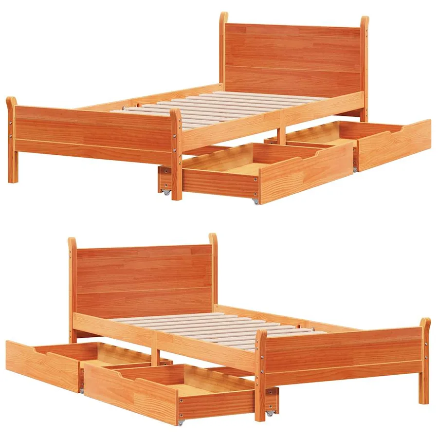 Cadre de lit sans matelas cire marron 100x200cm bois pin massif - 9