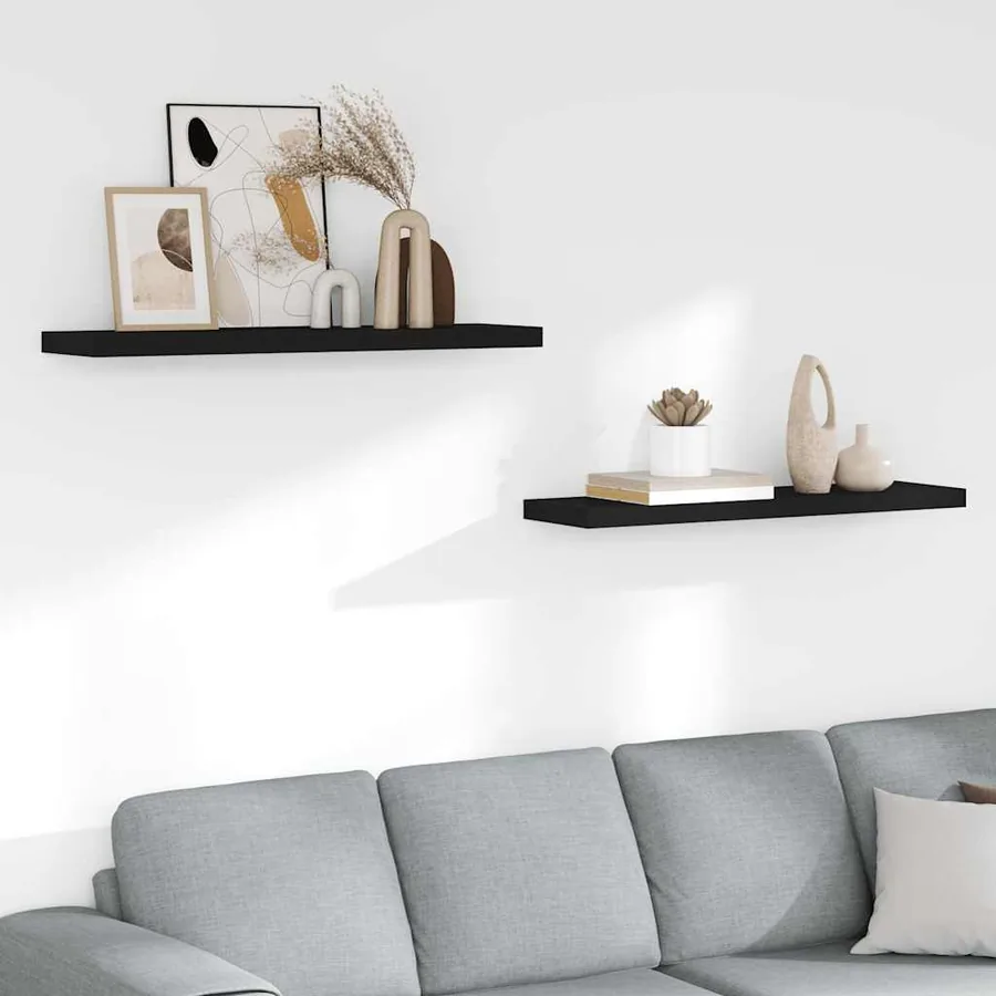 Étagères murales flottantes 2 pcs noir 90x23,5x3,8 cm MDF
