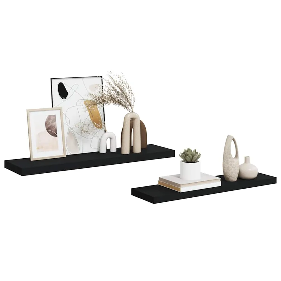 Étagères murales flottantes 2 pcs noir 90x23,5x3,8 cm MDF - 5