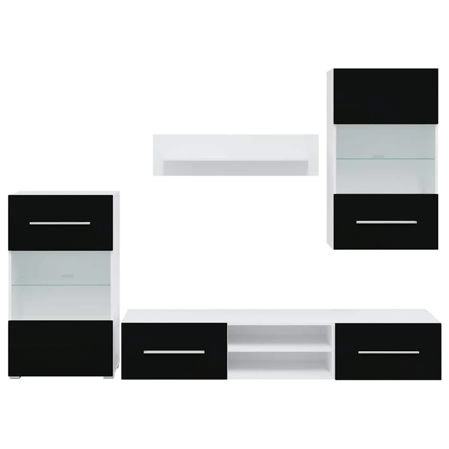 Meubles TV avec lumière LED 5 pcs noir mat bois d'ingénierie - 5