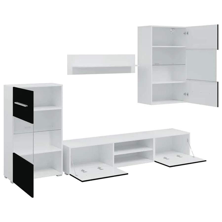 Meubles TV avec lumière LED 5 pcs noir mat bois d'ingénierie - 6