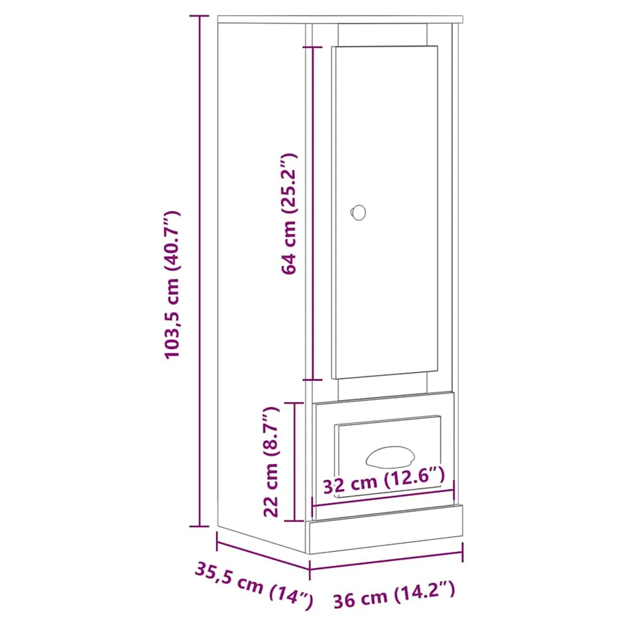 Buffet haut chêne artisanal 36x35,5x103,5 cm bois d'ingénierie - 11