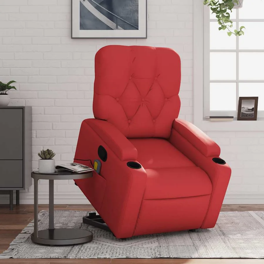 Fauteuil inclinable de massage Rouge Similicuir - 16