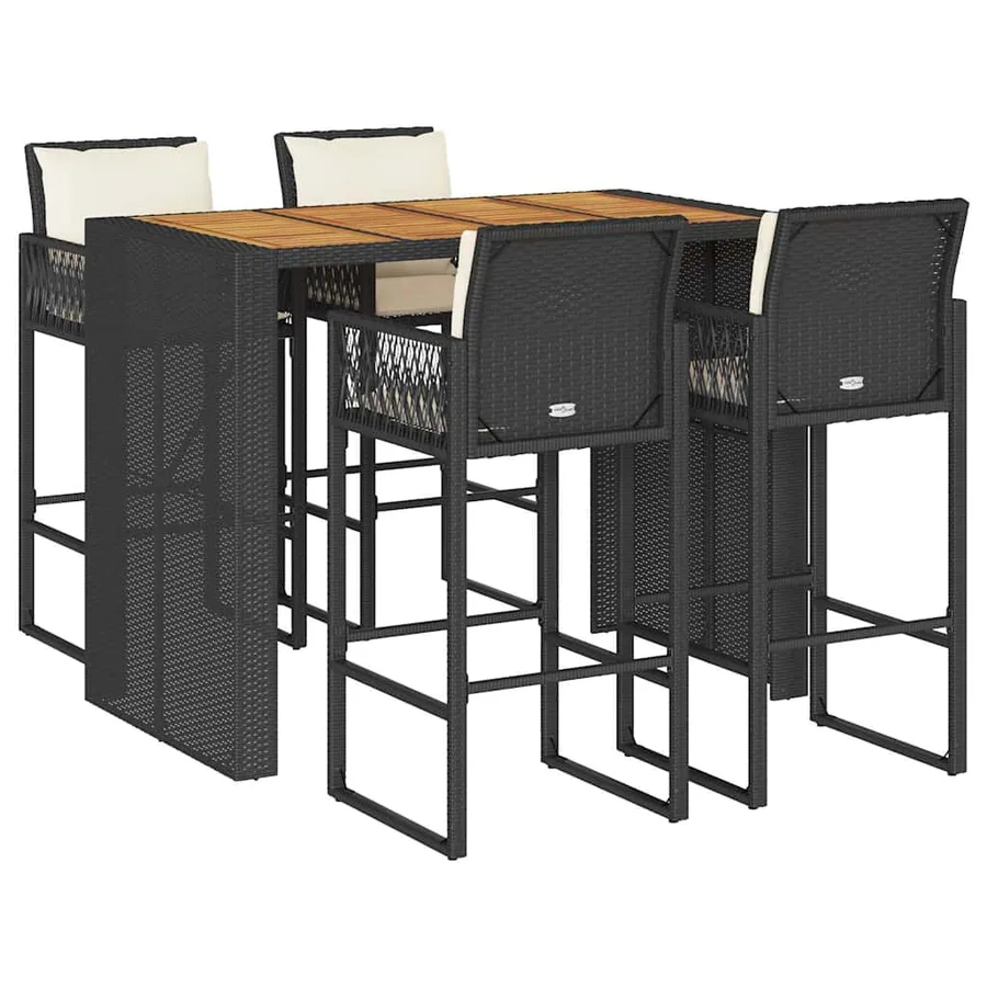 Ensemble de bar de jardin 5 pcs avec coussins noir poly rotin - 2