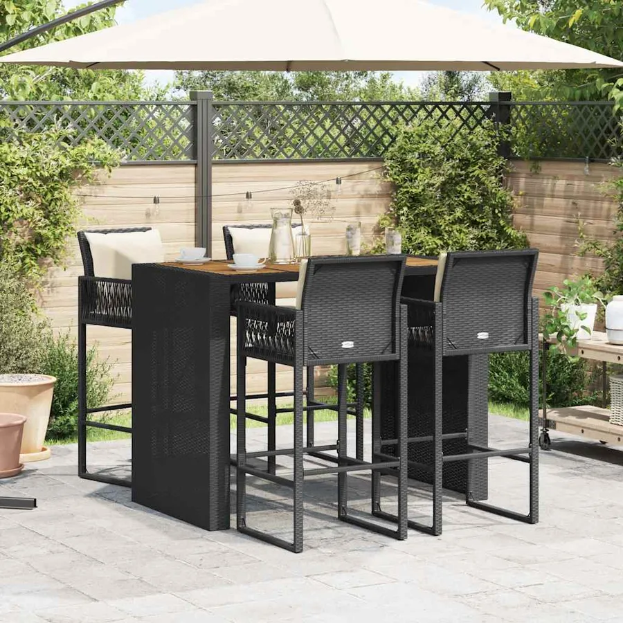 Ensemble de bar de jardin 5 pcs avec coussins noir poly rotin - 3