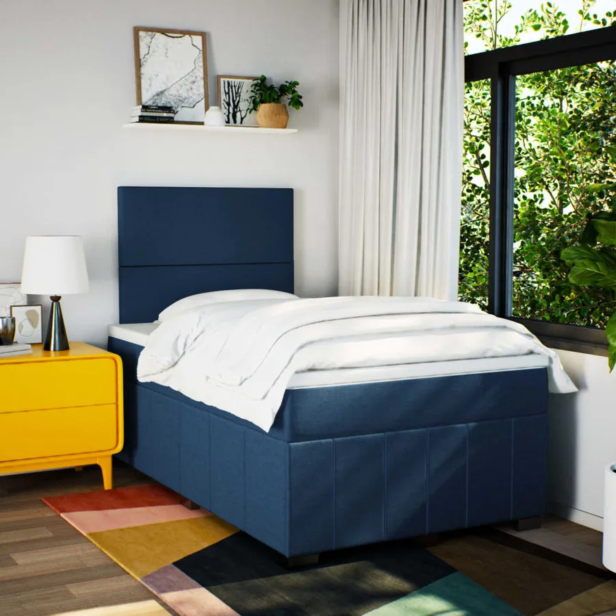 Sommier à lattes de lit avec matelas bleu 120x190 cm tissu - 3