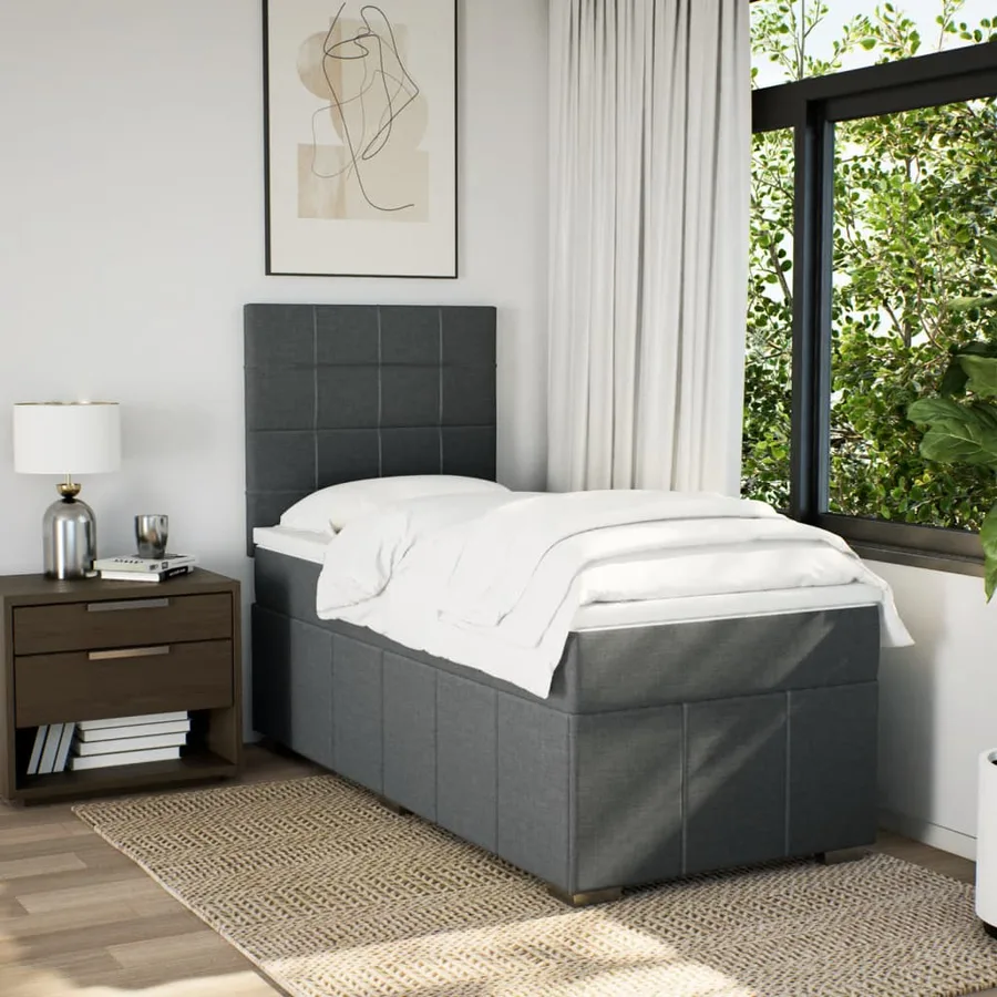 Sommier à lattes de lit avec matelas Gris foncé 100x200cm Tissu - 3