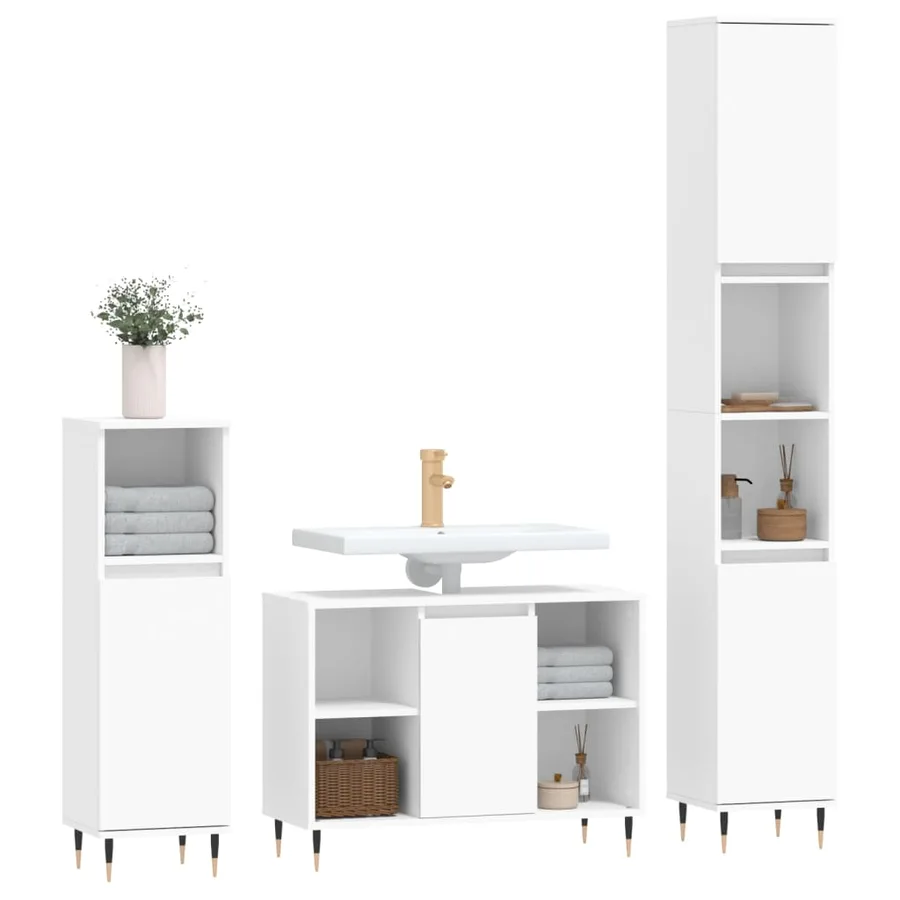 Ensemble de meubles salle de bain 3 pcs blanc bois d'ingénierie - 3
