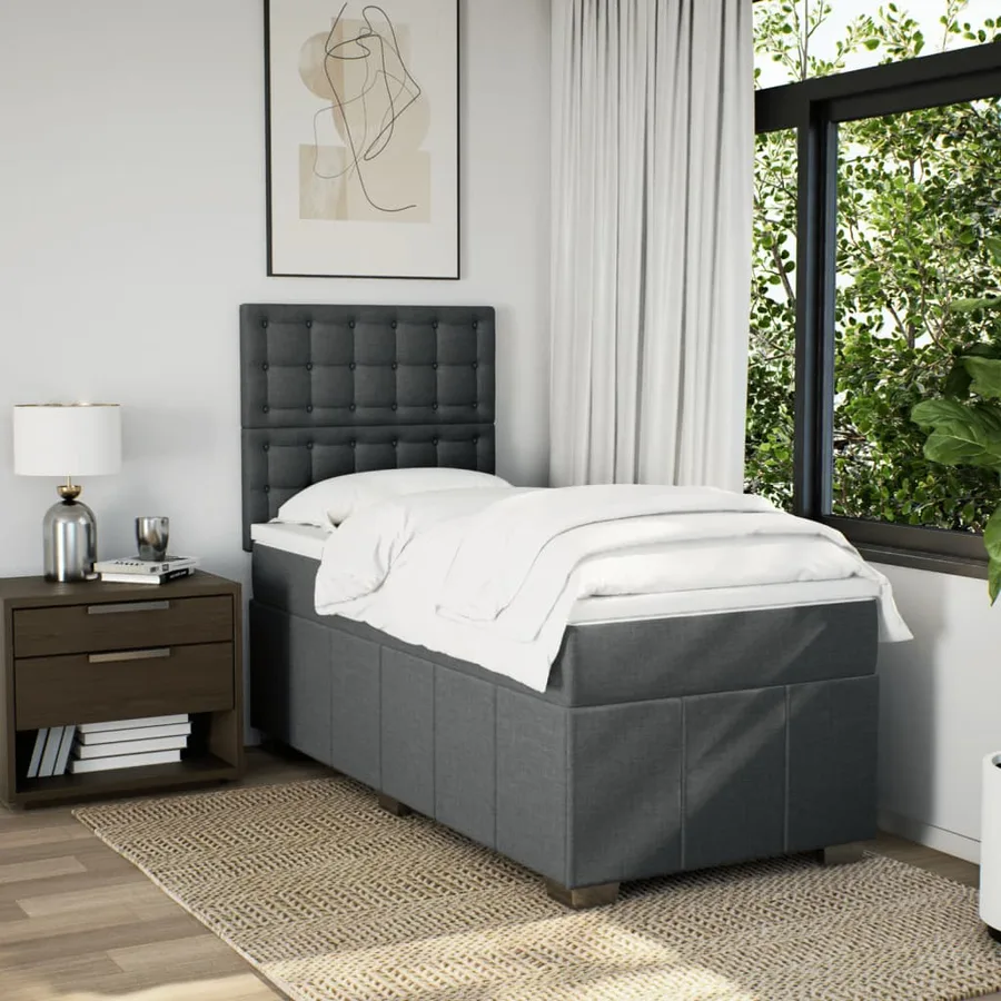 Sommier à lattes de lit avec matelas Gris foncé 100x200cm Tissu - 3