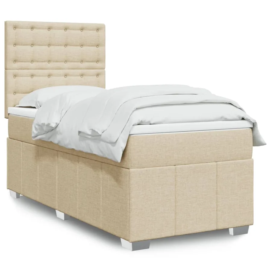 Sommier à lattes de lit et matelas Crème 90x190 cm Tissu
