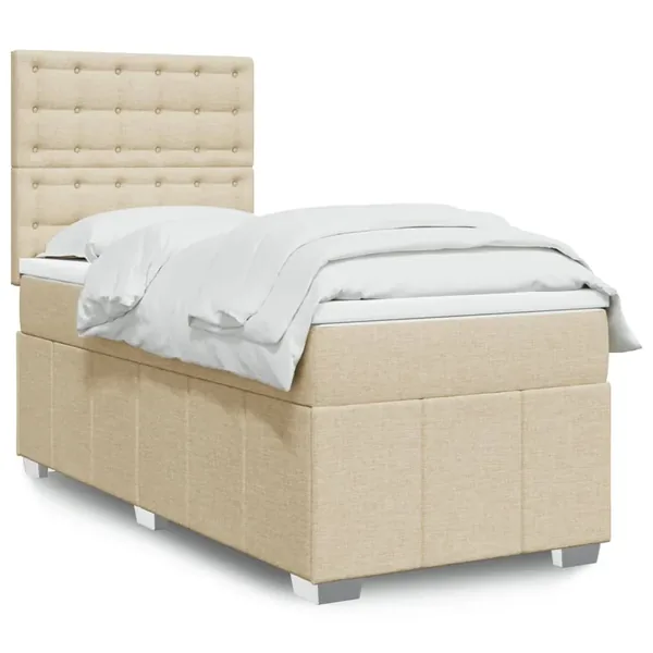 Sommier à lattes de lit et matelas Crème 90x190 cm Tissu