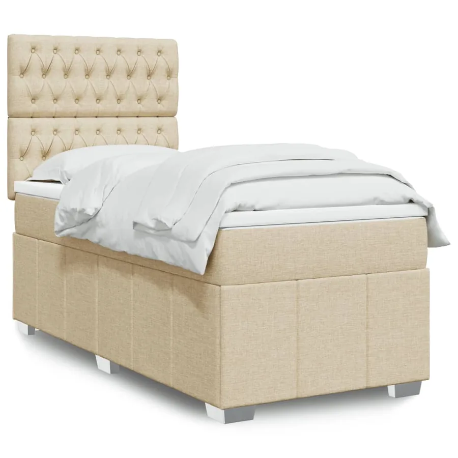 Sommier à lattes de lit et matelas Crème 90x190 cm Tissu