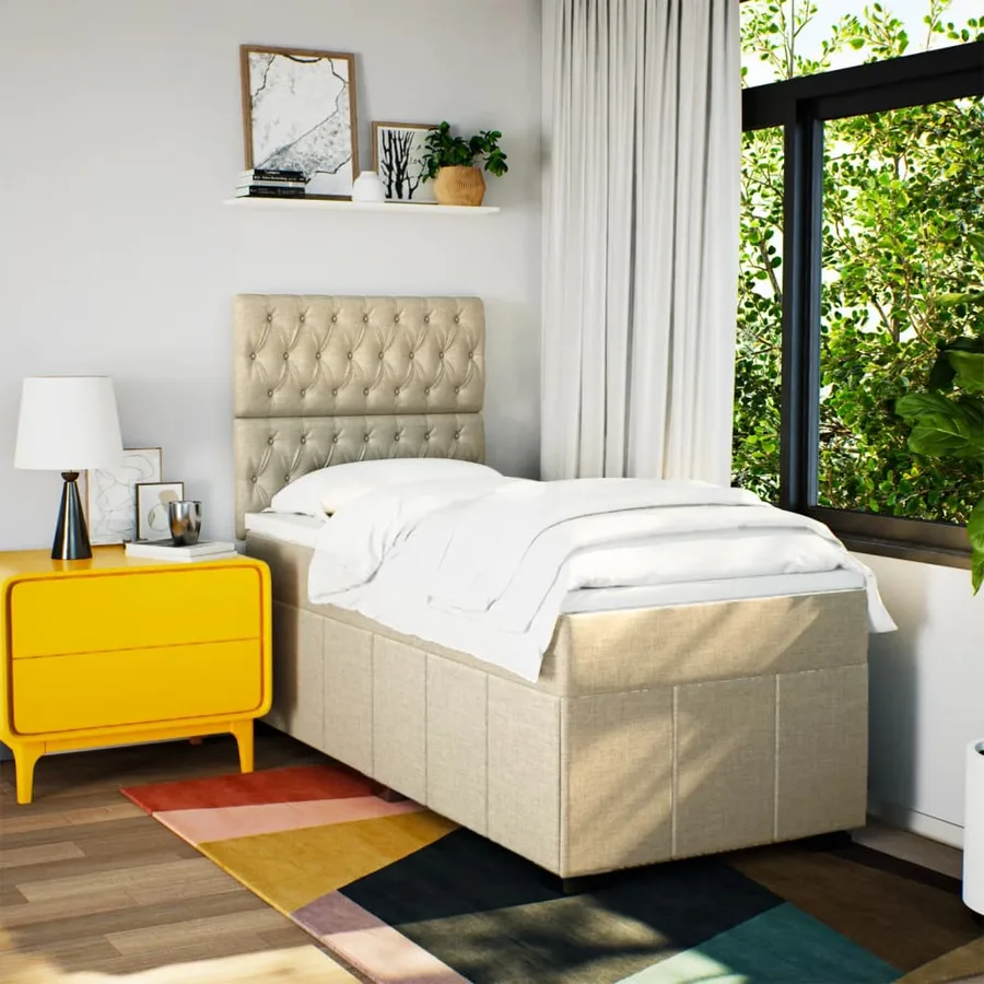 Sommier à lattes de lit et matelas Crème 90x190 cm Tissu - 5