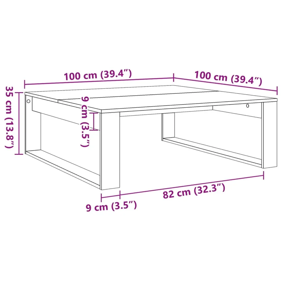 Table basse vieux bois 100x100x35 cm bois d'ingénierie - 9