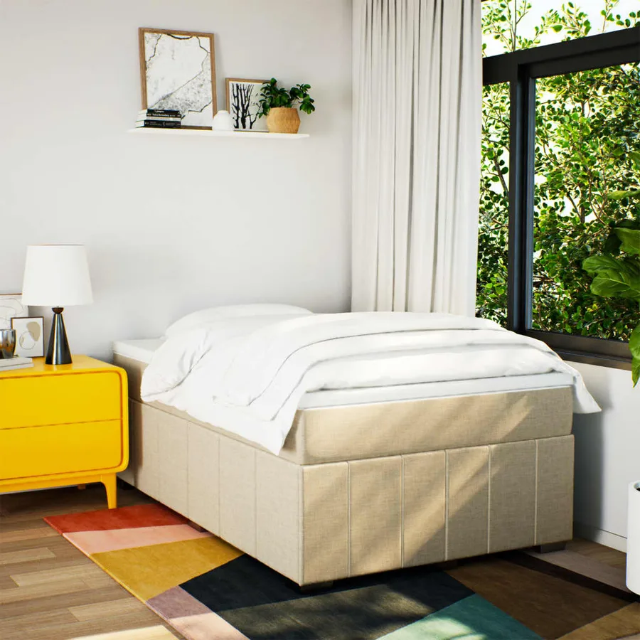 Sommier à lattes de lit avec matelas crème 120x190 cm tissu - 3