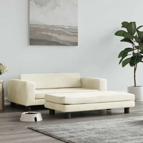 Lit pour chien avec extension crème 100x50x30 cm velours