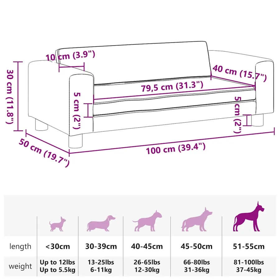 Lit pour chien avec extension crème 100x50x30 cm velours - 9