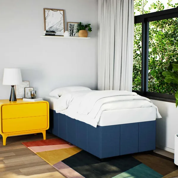 Cadre de lit sans matelas bleu 90x200 cm tissu