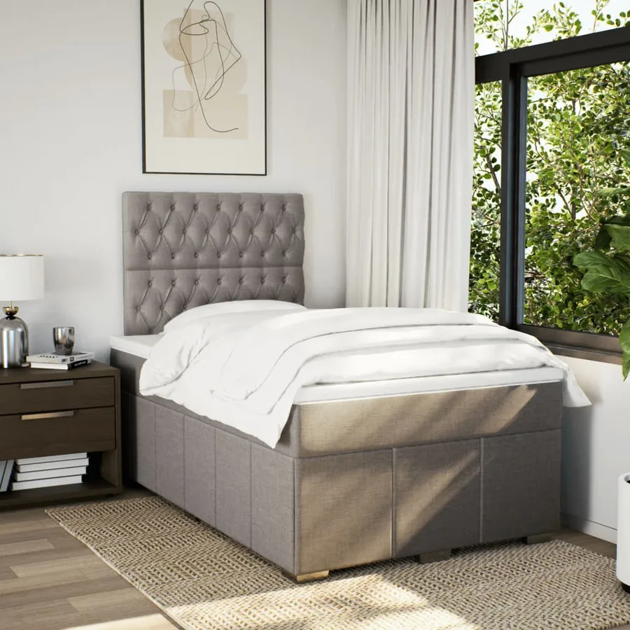 Sommier à lattes de lit avec matelas taupe 120x190 cm tissu - 5