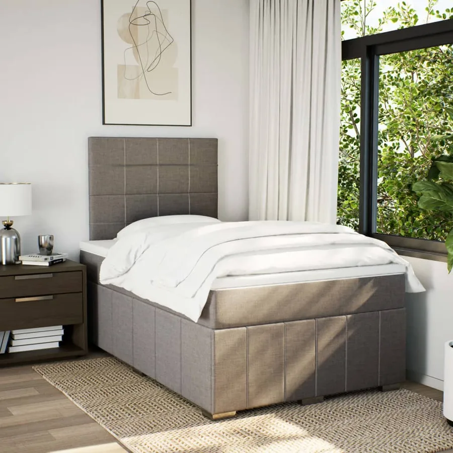 Sommier à lattes de lit avec matelas taupe 120x190 cm tissu - 5