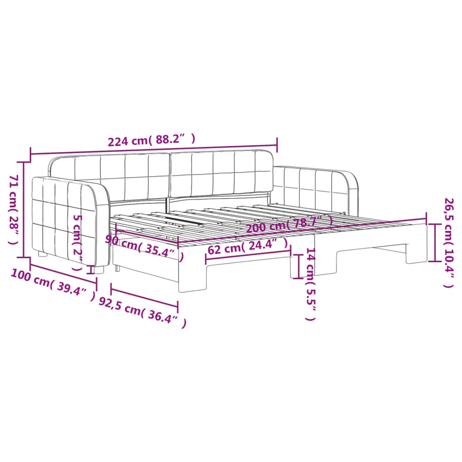 Lit de jour avec gigogne sans matelas gris foncé 90x200 cm - 11