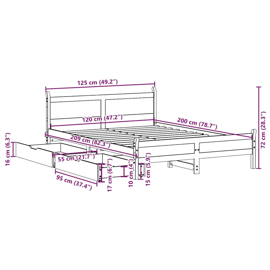 Cadre de lit sans matelas 120x200 cm bois de pin massif - 12