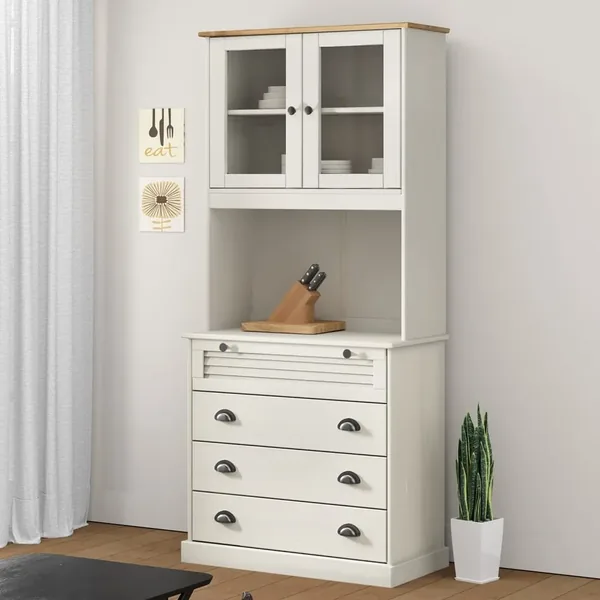 Buffet haut VIGO blanc 80x40x176 cm bois massif de pin