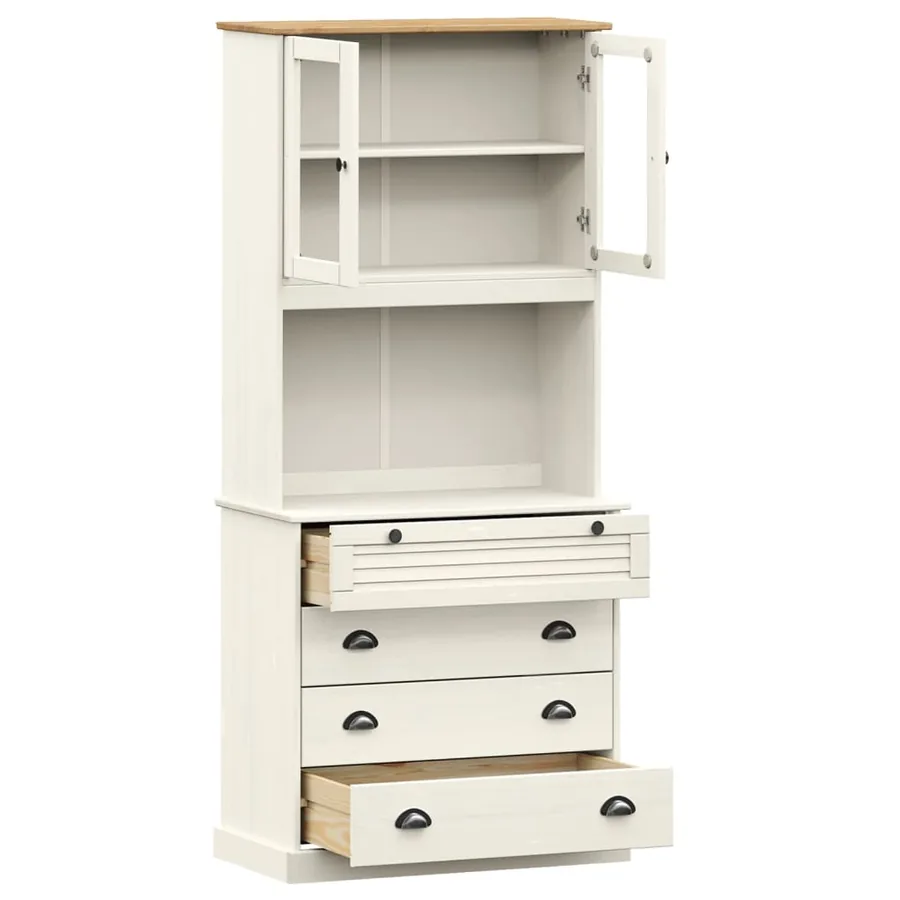 Buffet haut VIGO blanc 80x40x176 cm bois massif de pin - 4