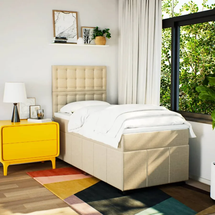 Sommier à lattes de lit avec matelas Crème 80x200 cm Tissu - 5