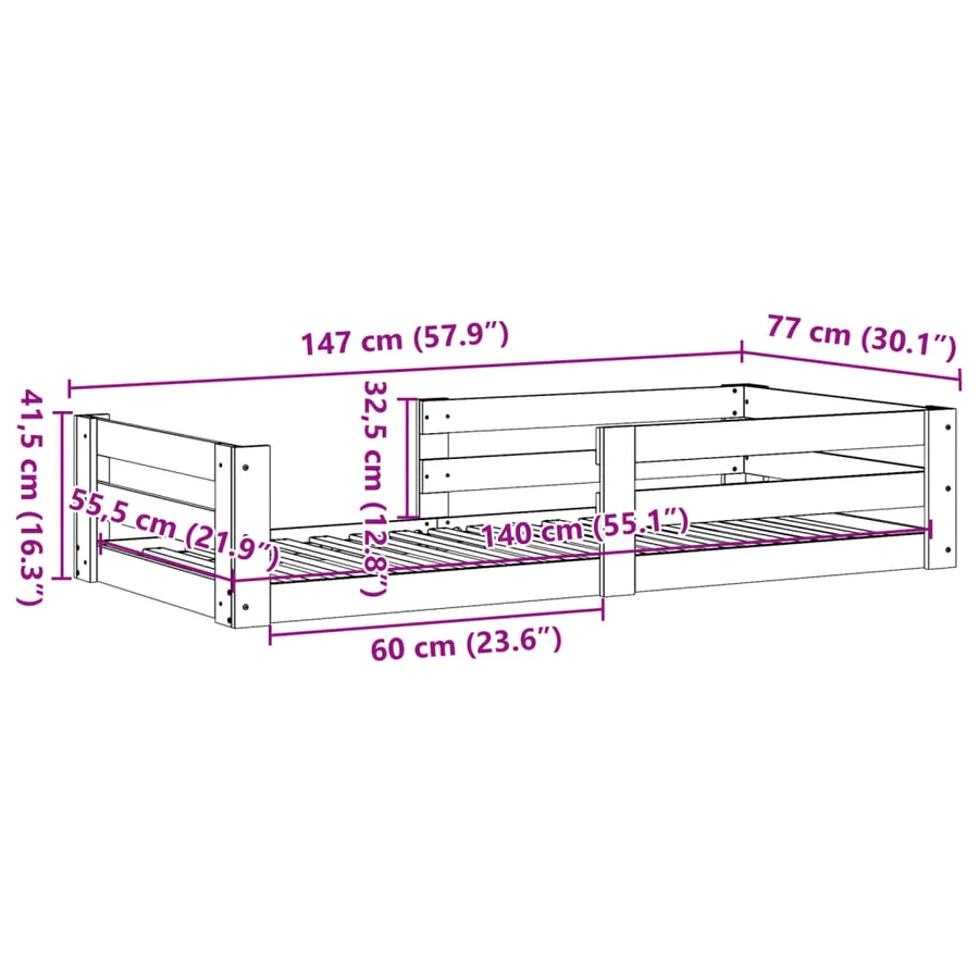 Cadre de lit sans matelas 70x140 cm bois de pin massif - 9