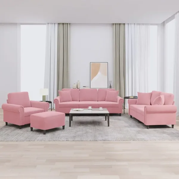 Ensemble de canapés 4 pcs avec coussins rose velours
