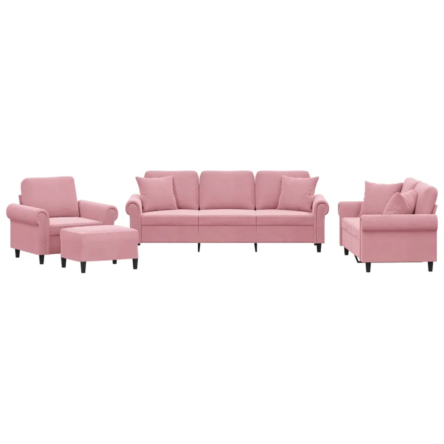 Ensemble de canapés 4 pcs avec coussins rose velours - 2