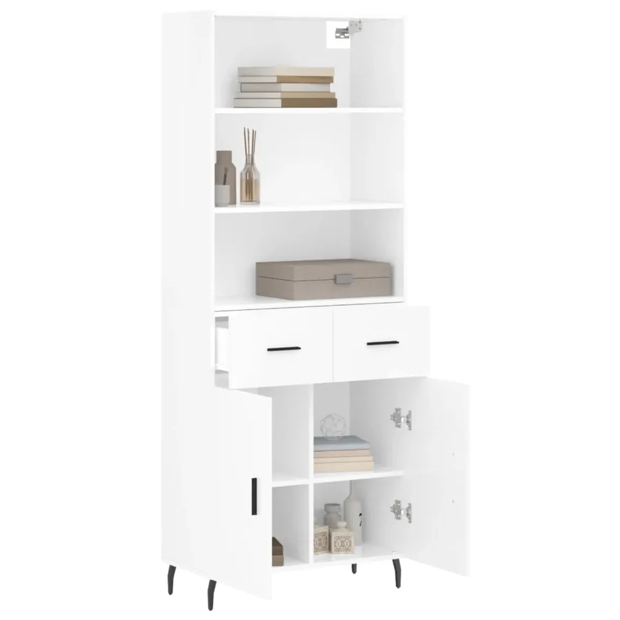 Buffet haut Blanc brillant 69,5x34x180 cm Bois d'ingénierie - 3